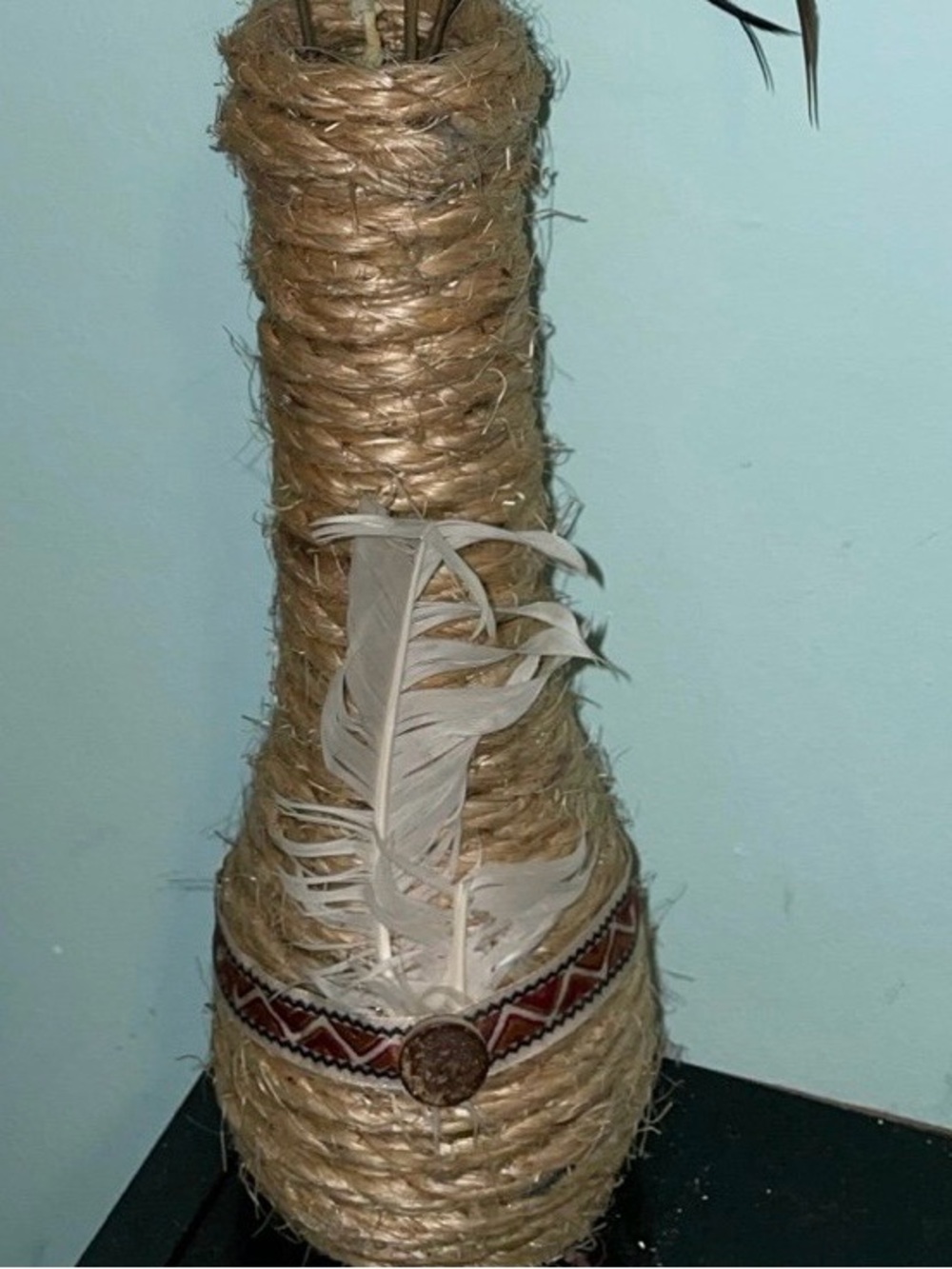 Handcrafted Tan Rope Twine Bottle Vase - Home Accents
